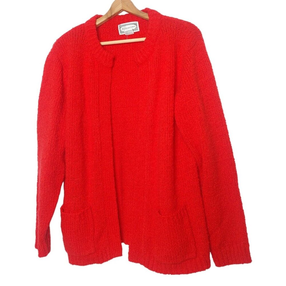Vintage Rebecca Lynne Womens 40 M/L Sweater Red Cardigan Open Front Chunky Knit